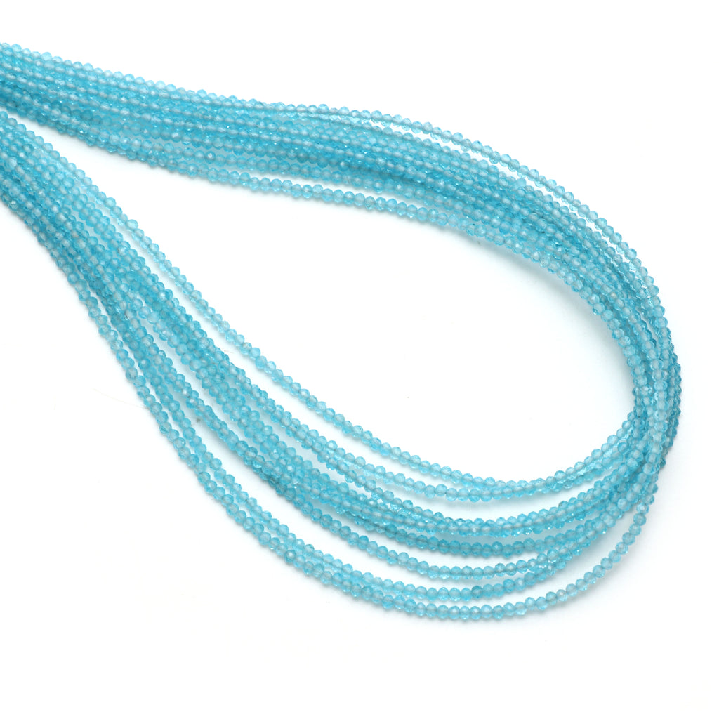 Natural Sky Apatite Micro Faceted Rondelle Beads, 2 mm, Sky Apatite Rondelle Beads, 18 Inch Full Strand, Price Per Set - National Facets, Gemstone Manufacturer, Natural Gemstones, Gemstone Beads