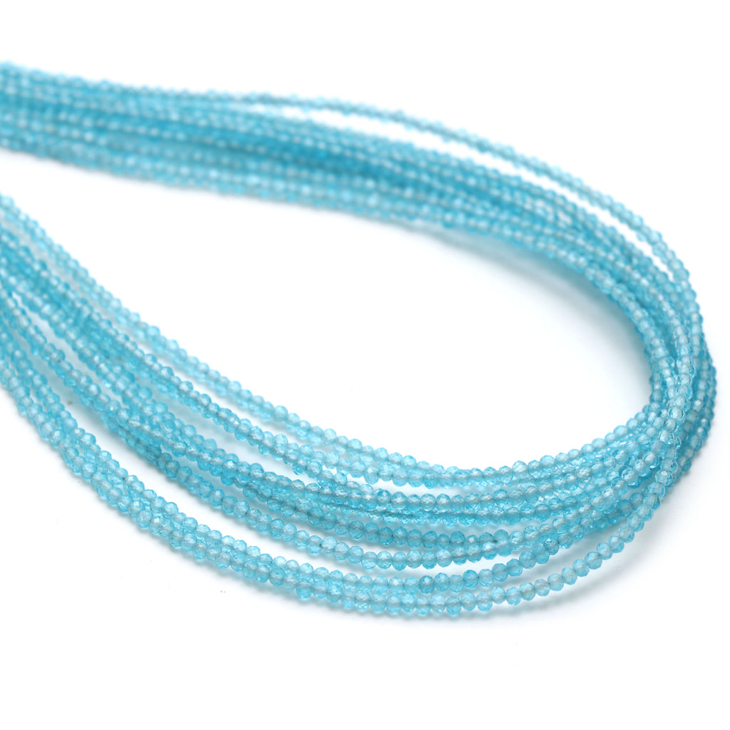 Natural Sky Apatite Micro Faceted Rondelle Beads, 2 mm, Sky Apatite Rondelle Beads, 18 Inch Full Strand, Price Per Set - National Facets, Gemstone Manufacturer, Natural Gemstones, Gemstone Beads