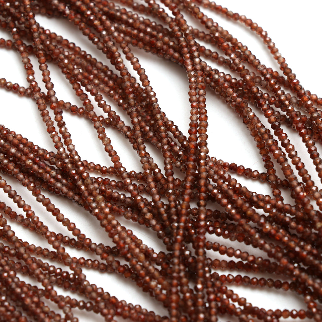 Natural Brown Zircon Micro Faceted Rondelle Beads, 2 mm, Brown Zircon Rondelle Beads, 18 Inch Full Strand, Price Per Strand - National Facets, Gemstone Manufacturer, Natural Gemstones, Gemstone Beads