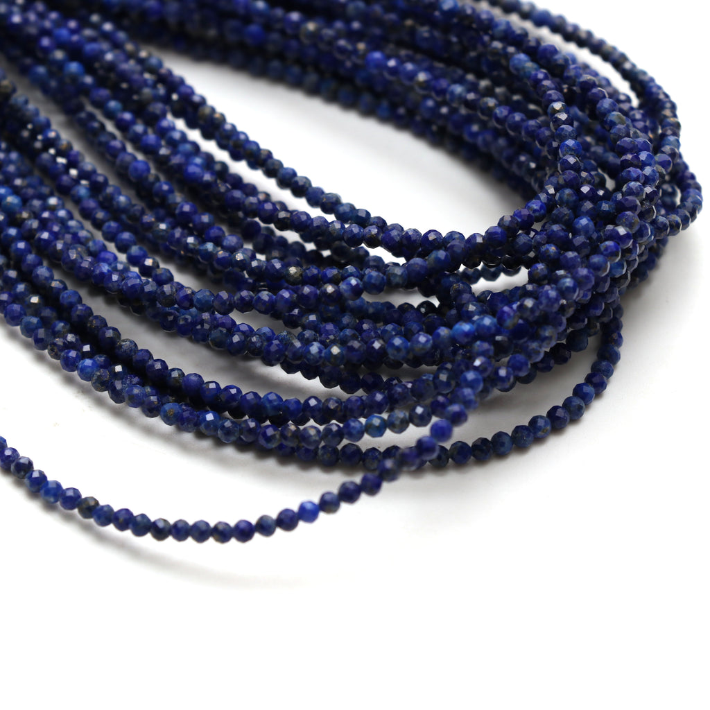 Natural Lapis Micro Faceted Rondelle Beads, 2.5 mm, Lapis Rondelle Beads, 18 Inch Full Strand, Price Per Set - National Facets, Gemstone Manufacturer, Natural Gemstones, Gemstone Beads