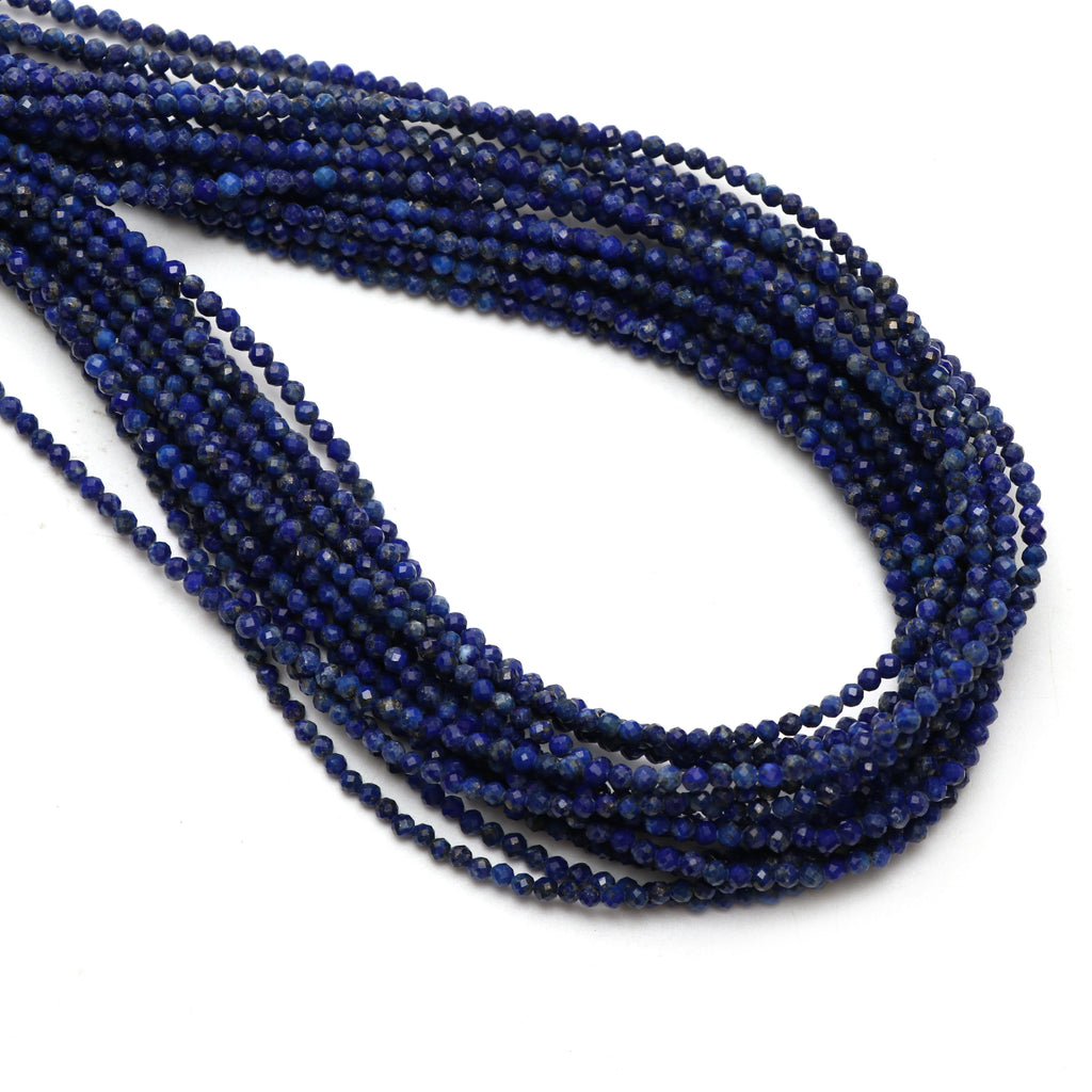 Natural Lapis Micro Faceted Rondelle Beads, 2.5 mm, Lapis Rondelle Beads, 18 Inch Full Strand, Price Per Set - National Facets, Gemstone Manufacturer, Natural Gemstones, Gemstone Beads