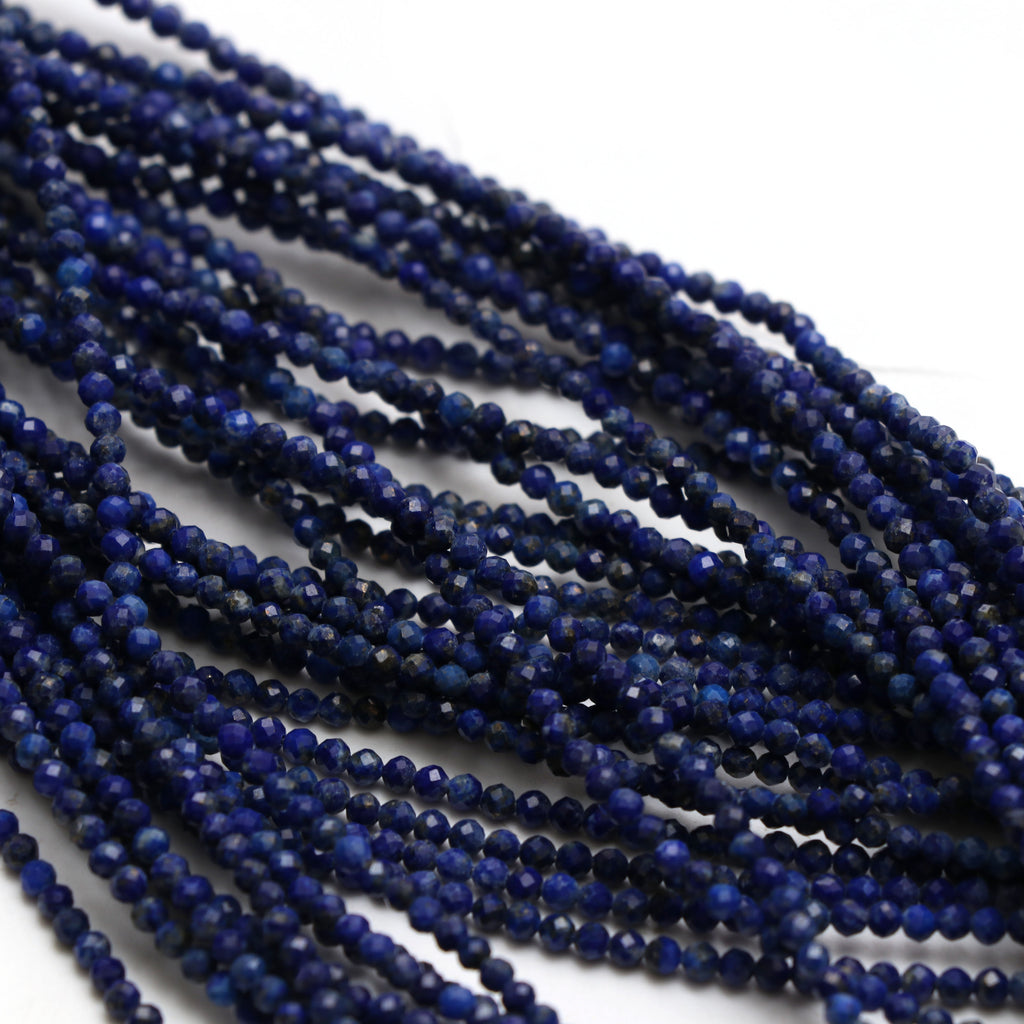 Natural Lapis Micro Faceted Rondelle Beads, 2.5 mm, Lapis Rondelle Beads, 18 Inch Full Strand, Price Per Set - National Facets, Gemstone Manufacturer, Natural Gemstones, Gemstone Beads