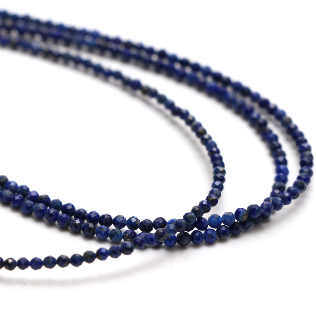 Natural Lapis Micro Faceted Rondelle Beads, 2.5 mm, Lapis Rondelle Beads, 18 Inch Full Strand, Price Per Set - National Facets, Gemstone Manufacturer, Natural Gemstones, Gemstone Beads