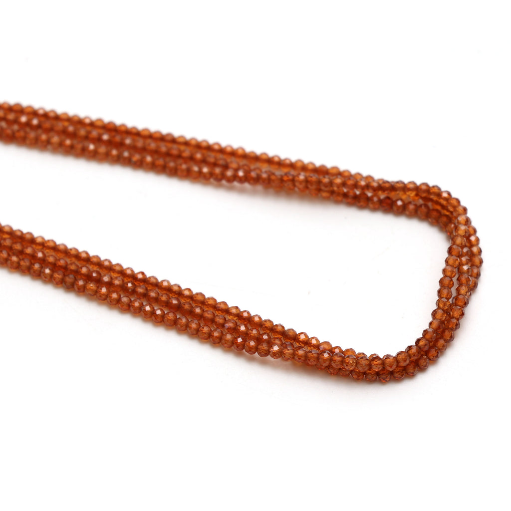 Natural Hessonite Micro Faceted Rondelle Beads, 2 mm, Hessonite Rondelle Beads, 18 Inch Full Strand, Price Per Set - National Facets, Gemstone Manufacturer, Natural Gemstones, Gemstone Beads