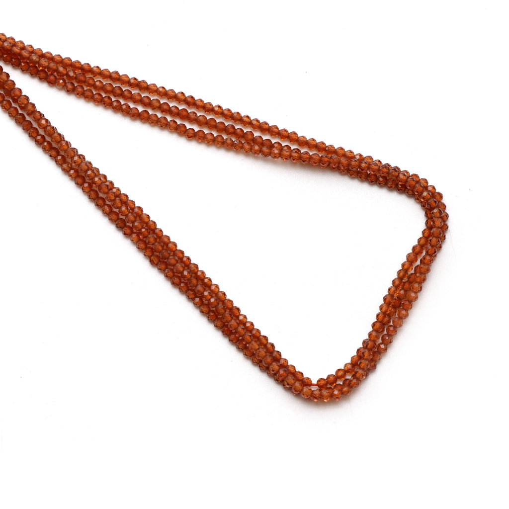 Natural Hessonite Micro Faceted Rondelle Beads, 2 mm, Hessonite Rondelle Beads, 18 Inch Full Strand, Price Per Set - National Facets, Gemstone Manufacturer, Natural Gemstones, Gemstone Beads