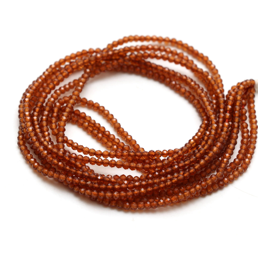 Natural Hessonite Micro Faceted Rondelle Beads, 2 mm, Hessonite Rondelle Beads, 18 Inch Full Strand, Price Per Set - National Facets, Gemstone Manufacturer, Natural Gemstones, Gemstone Beads