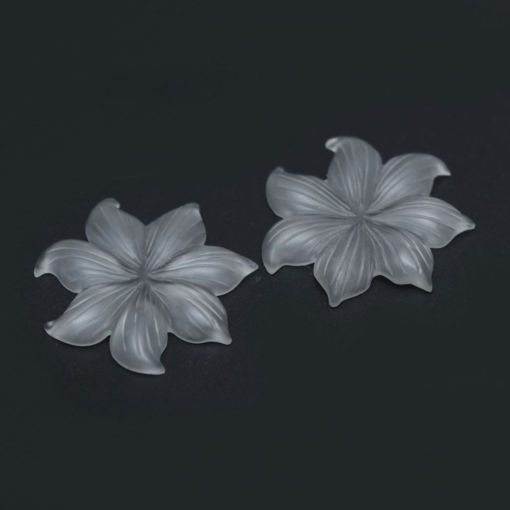 Crystal Quartz Flower Carving Loose Gemstone, 29x29 mm, Crystal Quartz Jewelry Handmade Gift for Women, Pair ( 2 Pieces ) - National Facets, Gemstone Manufacturer, Natural Gemstones, Gemstone Beads, Gemstone Carvings