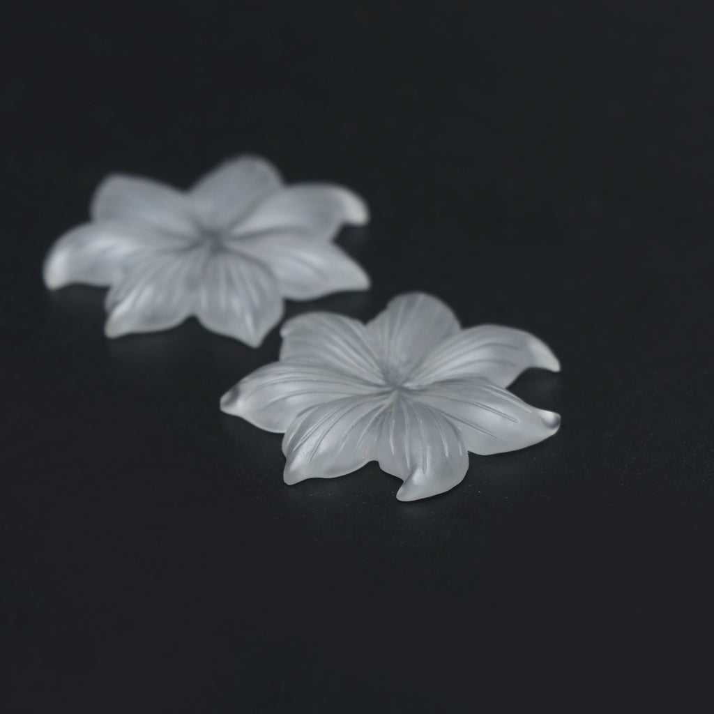 Crystal Quartz Flower Carving Loose Gemstone, 29x29 mm, Crystal Quartz Jewelry Handmade Gift for Women, Pair ( 2 Pieces ) - National Facets, Gemstone Manufacturer, Natural Gemstones, Gemstone Beads, Gemstone Carvings