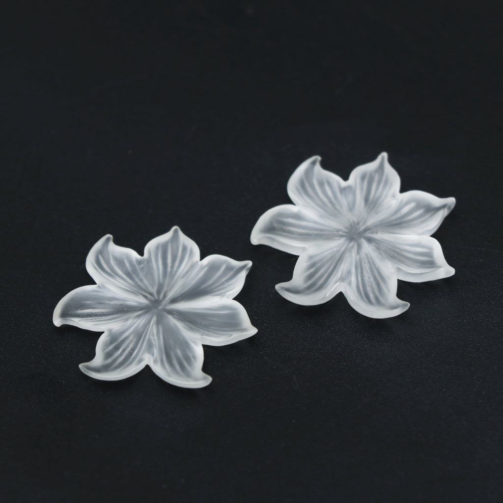 Crystal Quartz Flower Carving Loose Gemstone, 28x28 mm, Crystal Quartz Jewelry Handmade Gift for Women, Pair ( 2 Pieces ) - National Facets, Gemstone Manufacturer, Natural Gemstones, Gemstone Beads, Gemstone Carvings