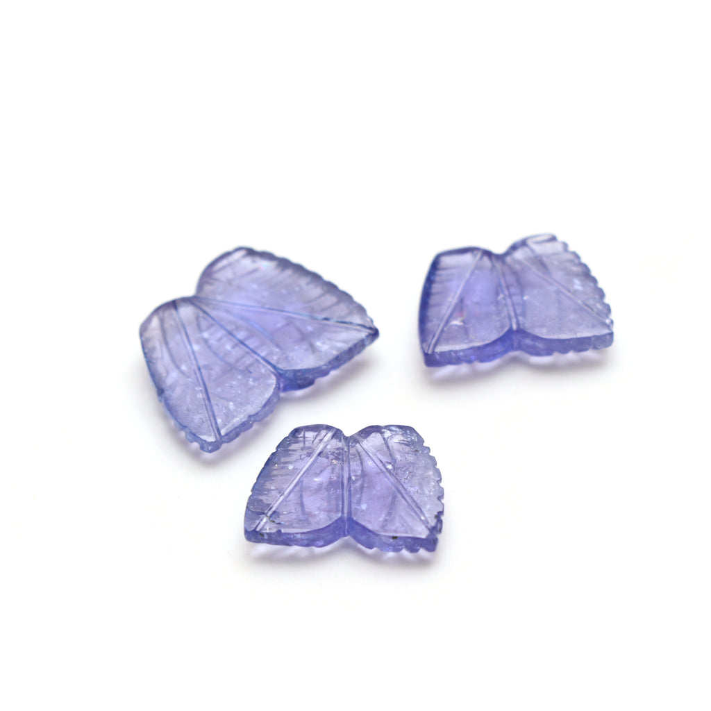 Natural Tanzanite Carving Leaf Loose Gemstone, 13x17 mm to 16x21 mm, Tanzanite Handmade Jewelry Making Gemstone, 3 Pieces - National Facets, Gemstone Manufacturer, Natural Gemstones, Gemstone Beads