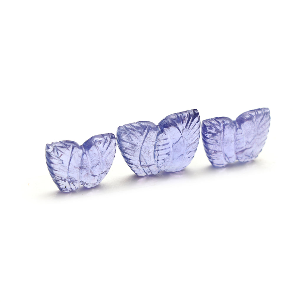 Natural Tanzanite Carving Leaf Loose Gemstone, 13x17 mm to 16x21 mm, Tanzanite Handmade Jewelry Making Gemstone, 3 Pieces - National Facets, Gemstone Manufacturer, Natural Gemstones, Gemstone Beads