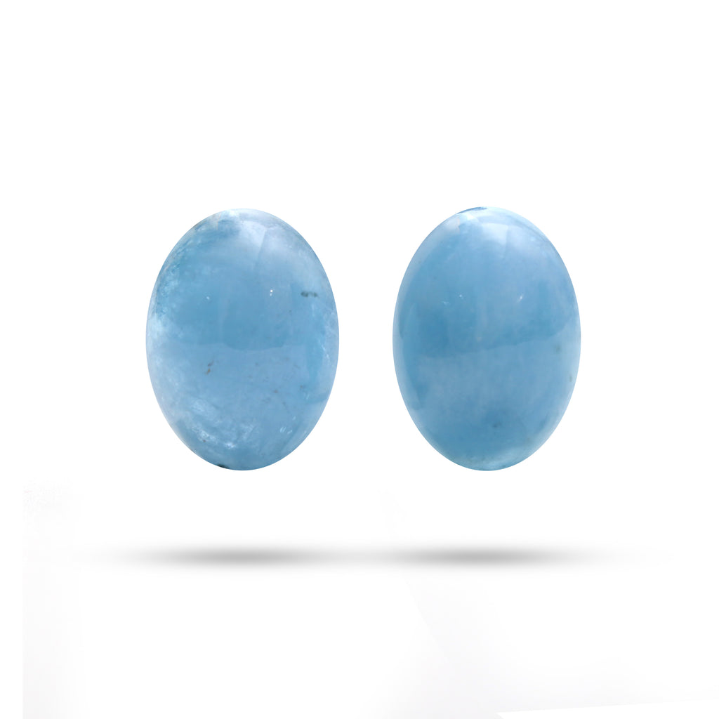 Aquamarine Smooth Oval Cabochon Gemstone, 15x19.5 mm, Aquamarine Cabochon, Aquamarine Oval Jewelry Making Gemstone, Pair ( 2 Pieces ) - National Facets, Gemstone Manufacturer, Natural Gemstones, Gemstone Beads, Gemstone Carvings