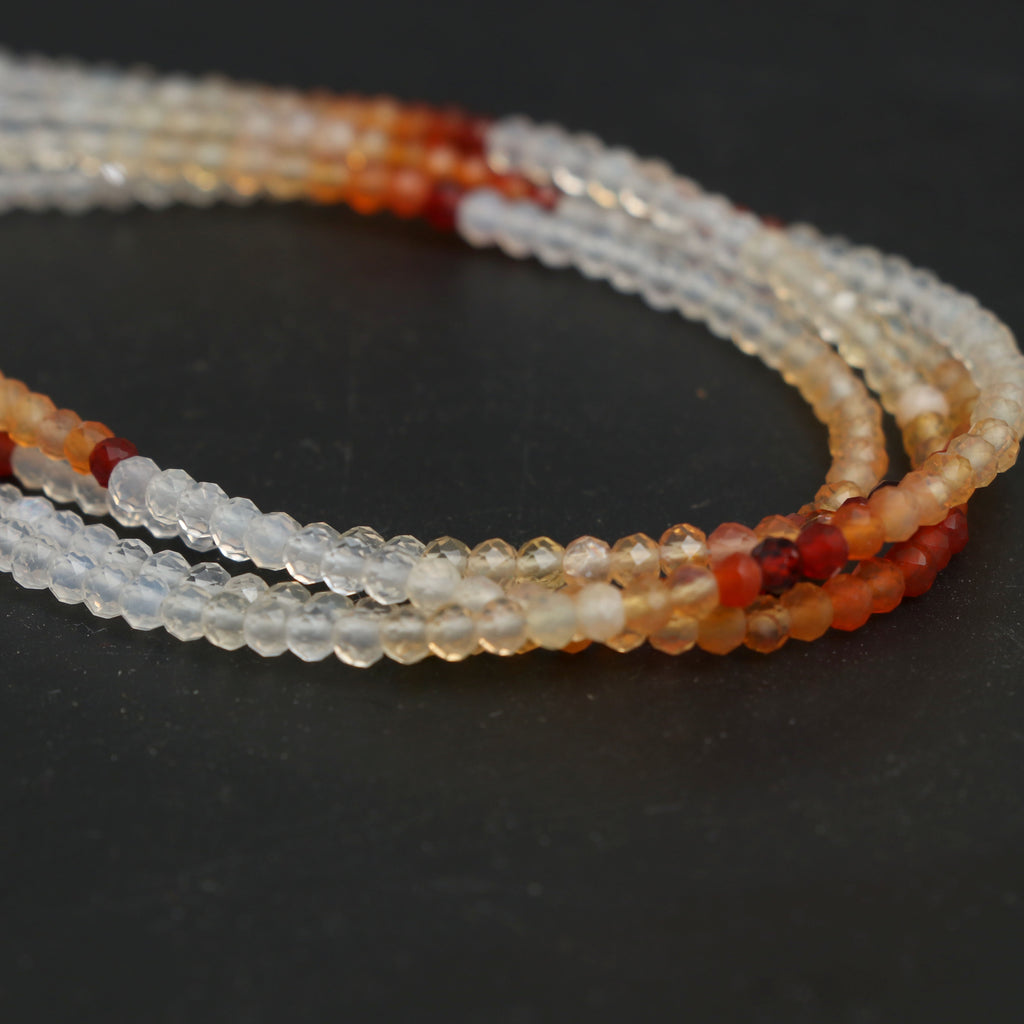 Natural Fire Opal Micro Faceted Rondelle Beads, 3 mm, Fire Opal Rondelle Beads, 18 Inch Full Strand, Price Per Set - National Facets, Gemstone Manufacturer, Natural Gemstones, Gemstone Beads