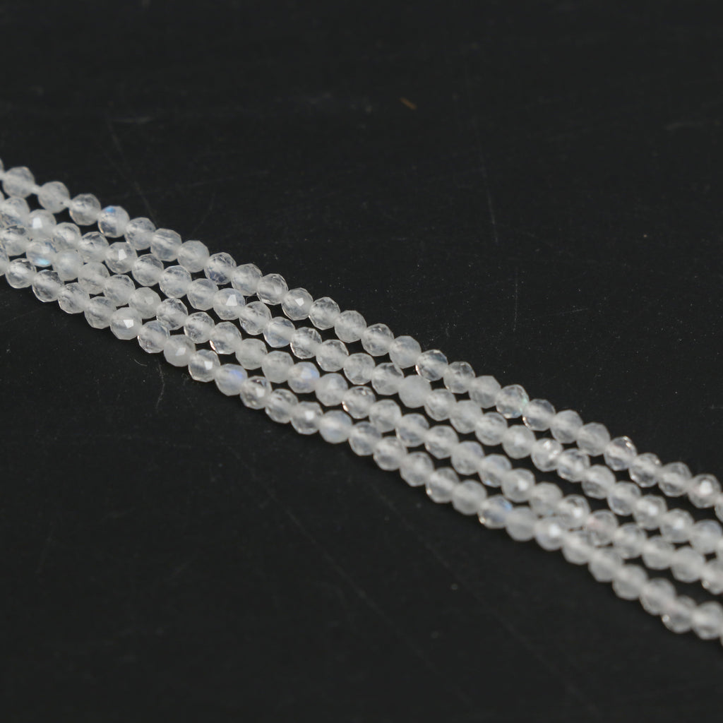 Natural Rainbow Moonstone Micro Faceted Rondelle Beads, 2.5 mm, Rainbow Moonstone Rondelle Beads, 18 Inch Full Strand, Price Per Set - National Facets, Gemstone Manufacturer, Natural Gemstones, Gemstone Beads