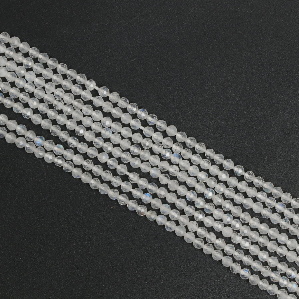 Natural Rainbow Moonstone Micro Faceted Rondelle Beads, 2.5 mm, Rainbow Moonstone Rondelle Beads, 18 Inch Full Strand, Price Per Set - National Facets, Gemstone Manufacturer, Natural Gemstones, Gemstone Beads