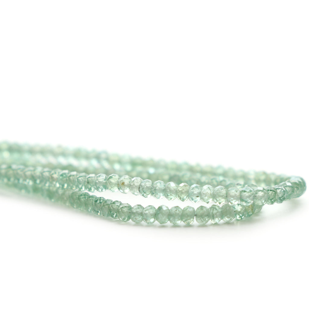 Natural Green Kyanite Micro Faceted Rondelle Beads, 3 mm, Green Kyanite Rondelle Beads, 18 Inch Full Strand, Price Per Strand - National Facets, Gemstone Manufacturer, Natural Gemstones, Gemstone Beads