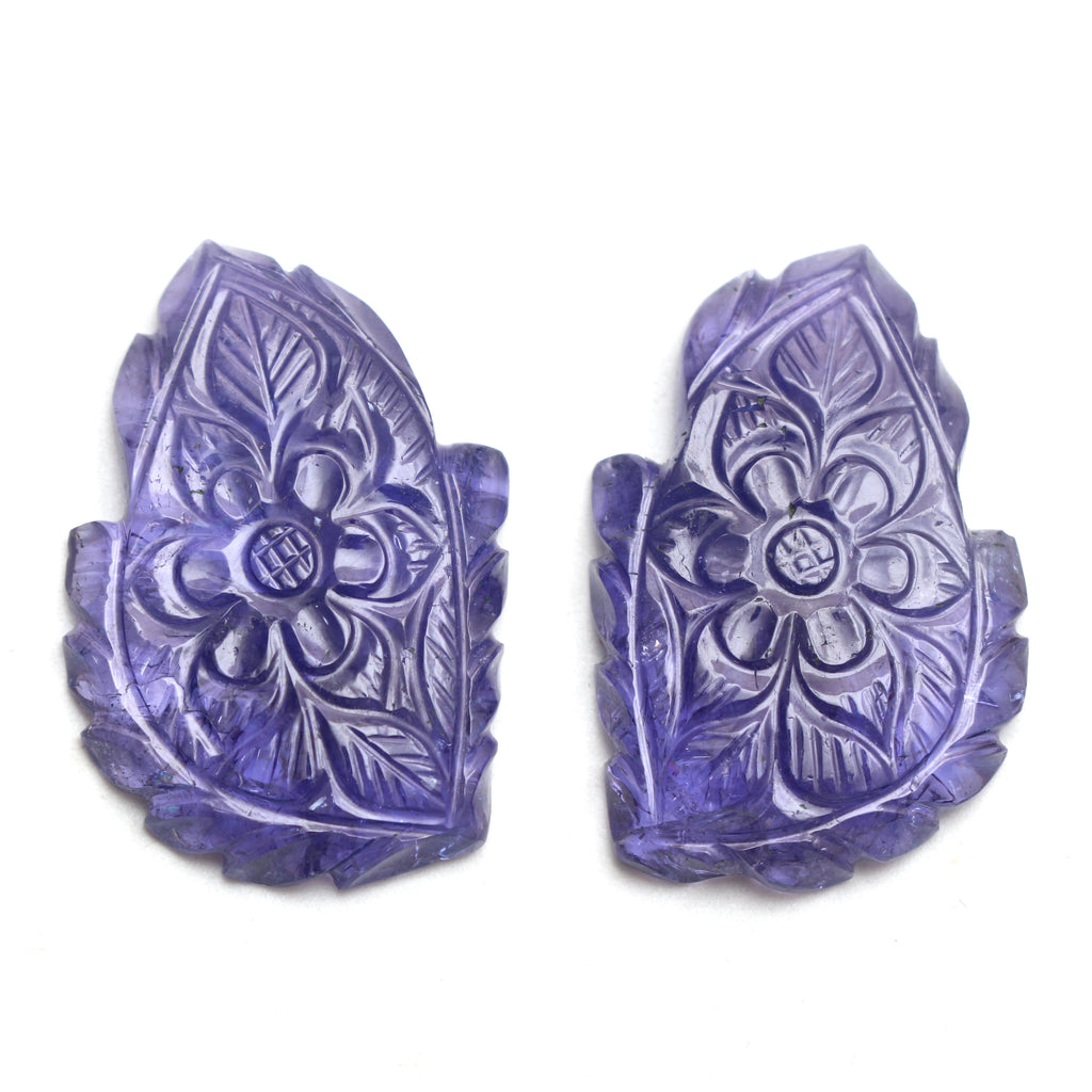 Natural Tanzanite Carving Leaf Loose Gemstone, 24x36 mm, Tanzanite Handmade Jewelry Making Gemstone, Pair ( 2 Pieces ) - National Facets, Gemstone Manufacturer, Natural Gemstones, Gemstone Beads