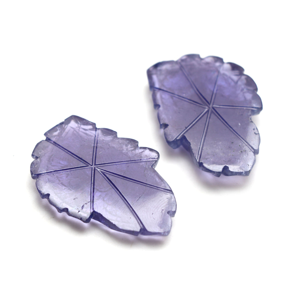 Natural Tanzanite Carving Leaf Loose Gemstone, 24x36 mm, Tanzanite Handmade Jewelry Making Gemstone, Pair ( 2 Pieces ) - National Facets, Gemstone Manufacturer, Natural Gemstones, Gemstone Beads