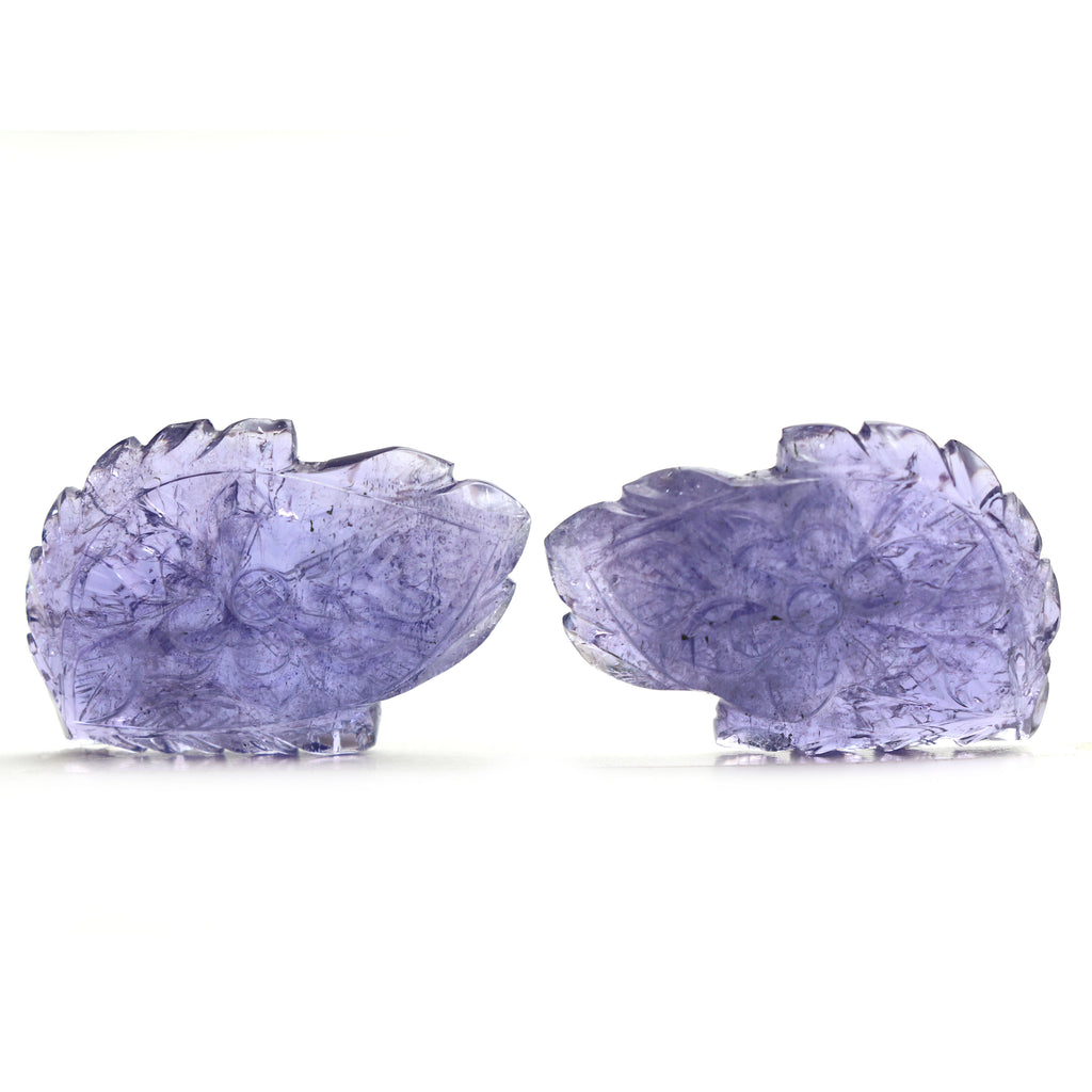 Natural Tanzanite Carving Leaf Loose Gemstone, 24x36 mm, Tanzanite Handmade Jewelry Making Gemstone, Pair ( 2 Pieces ) - National Facets, Gemstone Manufacturer, Natural Gemstones, Gemstone Beads