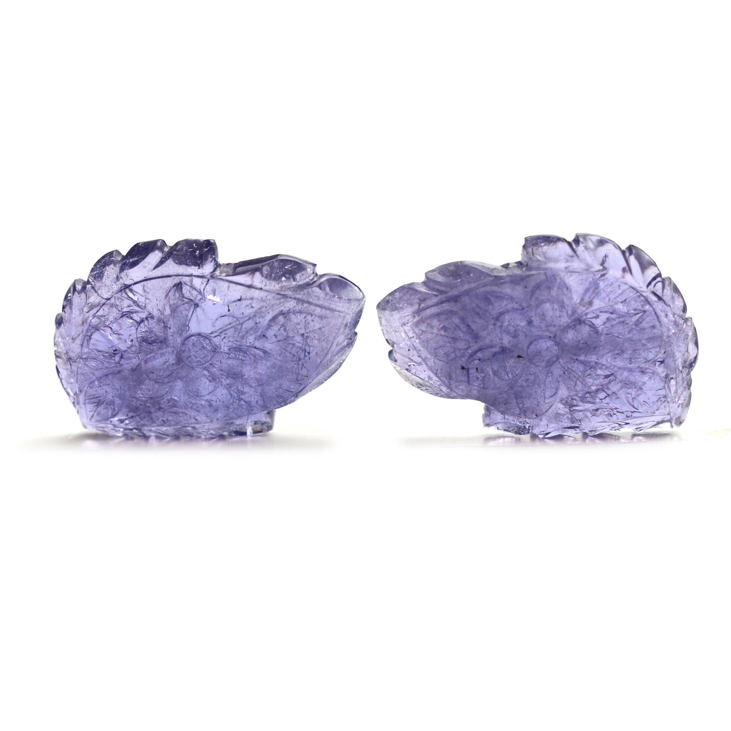 Natural Tanzanite Carving Leaf Loose Gemstone, 24x36 mm, Tanzanite Handmade Jewelry Making Gemstone, Pair ( 2 Pieces ) - National Facets, Gemstone Manufacturer, Natural Gemstones, Gemstone Beads