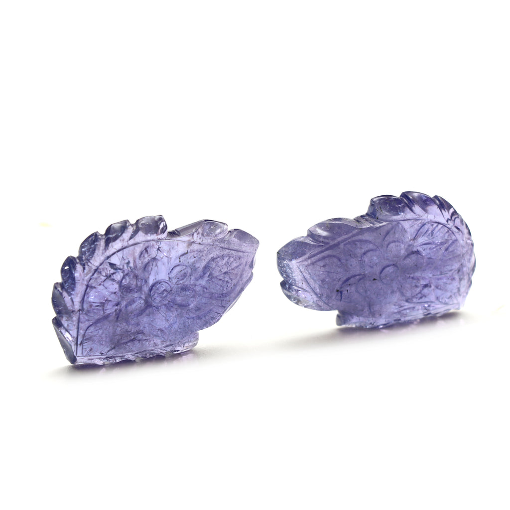 Natural Tanzanite Carving Leaf Loose Gemstone, 24x36 mm, Tanzanite Handmade Jewelry Making Gemstone, Pair ( 2 Pieces ) - National Facets, Gemstone Manufacturer, Natural Gemstones, Gemstone Beads