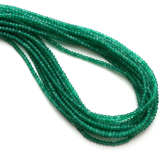 Natural Green Onyx Micro Faceted Rondelle Beads, 3 mm, Green Onyx Jewelry Making Beads, 18 Inch Full Strand, Price Per Set