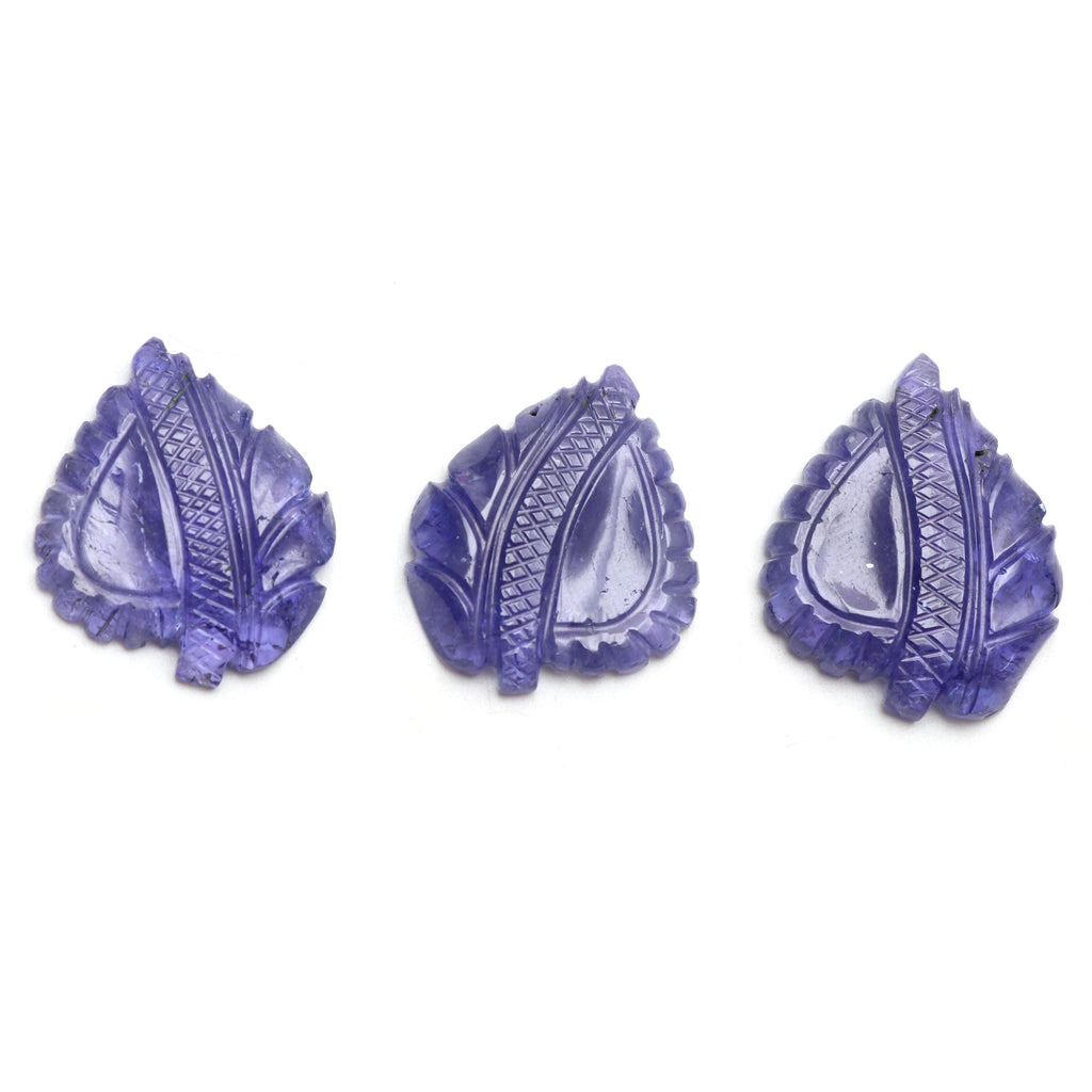 Natural Tanzanite Carving Leaf Loose Gemstone, 25x30 mm, Tanzanite Handmade Jewelry Making Gemstone, Set of 3 Pieces - National Facets, Gemstone Manufacturer, Natural Gemstones, Gemstone Beads