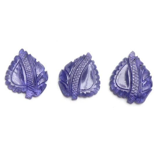 Natural Tanzanite Carving Leaf Loose Gemstone, 25x30 mm, Tanzanite Handmade Jewelry Making Gemstone, Set of 3 Pieces