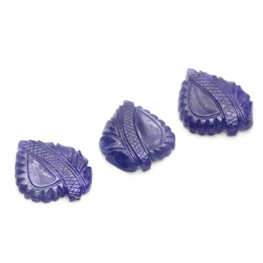 Natural Tanzanite Carving Leaf Loose Gemstone, 25x30 mm, Tanzanite Handmade Jewelry Making Gemstone, Set of 3 Pieces - National Facets, Gemstone Manufacturer, Natural Gemstones, Gemstone Beads