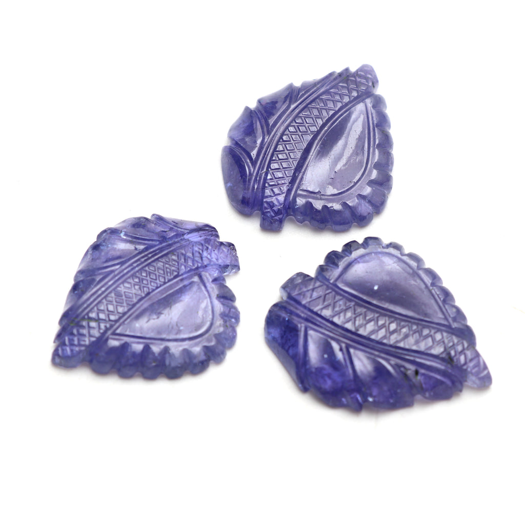 Natural Tanzanite Carving Leaf Loose Gemstone, 25x30 mm, Tanzanite Handmade Jewelry Making Gemstone, Set of 3 Pieces - National Facets, Gemstone Manufacturer, Natural Gemstones, Gemstone Beads