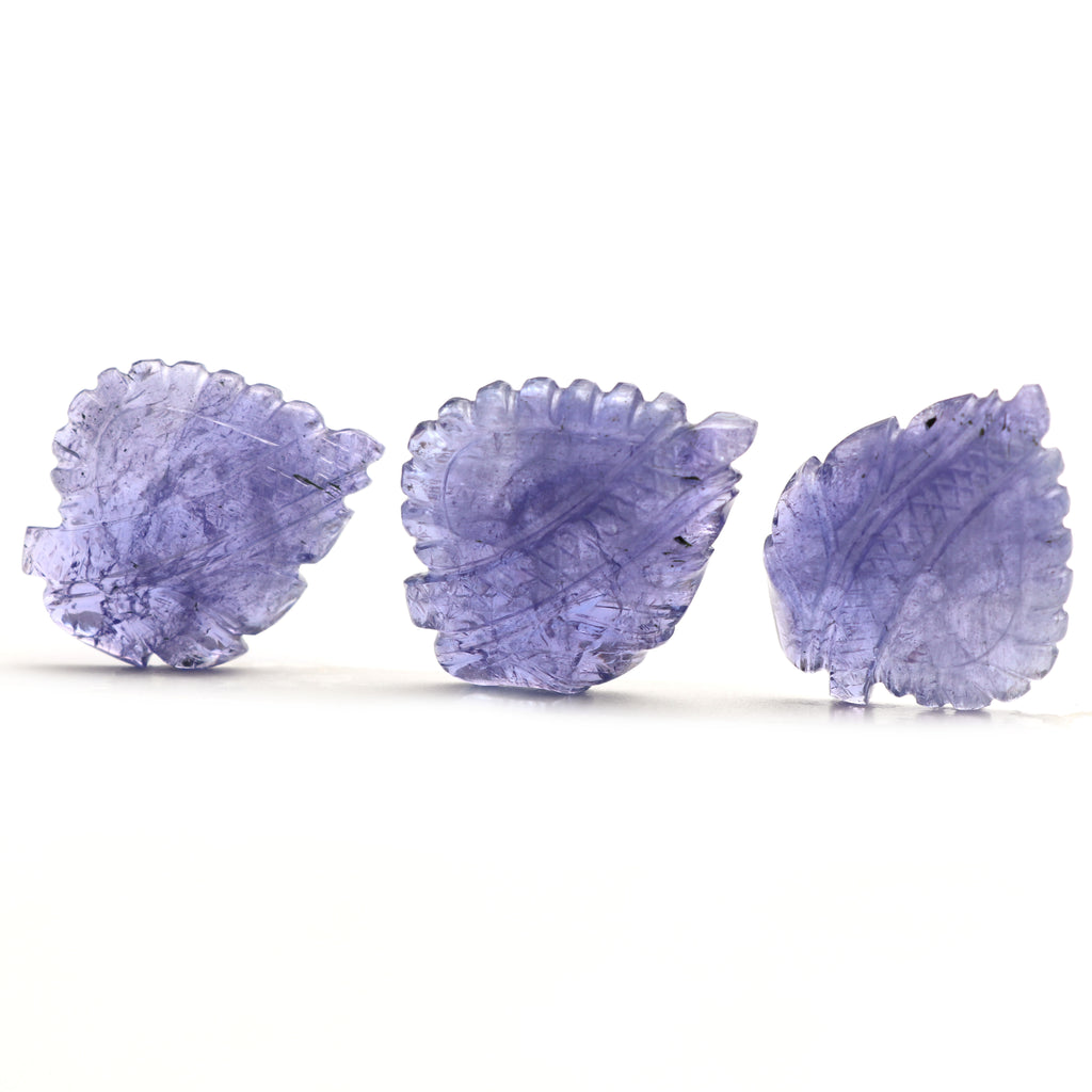 Natural Tanzanite Carving Leaf Loose Gemstone, 25x30 mm, Tanzanite Handmade Jewelry Making Gemstone, Set of 3 Pieces - National Facets, Gemstone Manufacturer, Natural Gemstones, Gemstone Beads