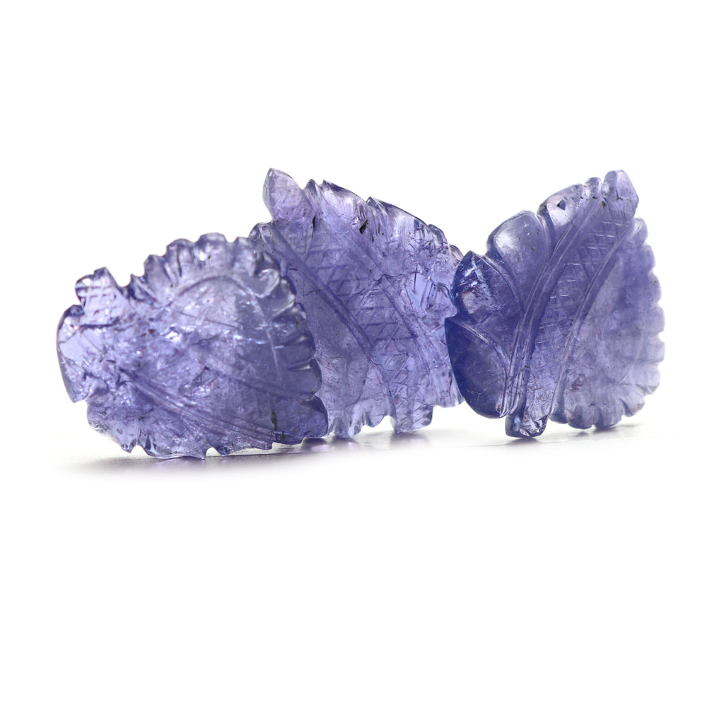 Natural Tanzanite Carving Leaf Loose Gemstone, 25x30 mm, Tanzanite Handmade Jewelry Making Gemstone, Set of 3 Pieces - National Facets, Gemstone Manufacturer, Natural Gemstones, Gemstone Beads