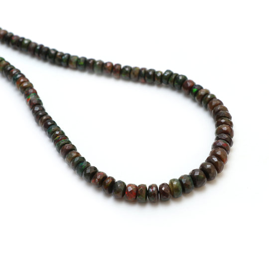 Dyed Black Ethiopian Opal Faceted Rondelle Beads, 6 mm to 8 mm, Opal Jewelry Making Beads, 18 Inches Strand, Price Per Strand