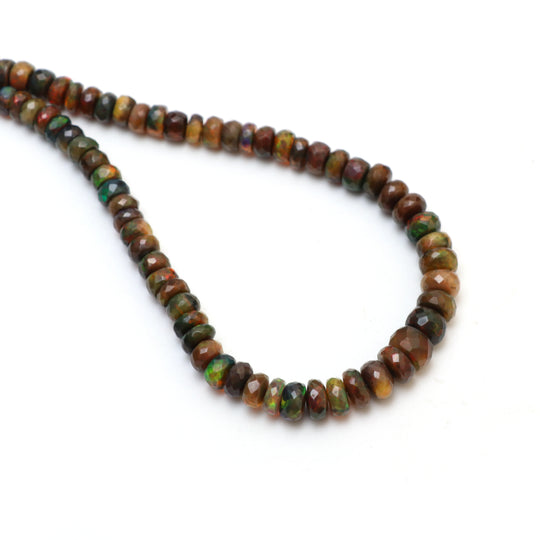 Dyed Black Ethiopian Opal Faceted Rondelle Beads, 6 mm to 8 mm, Opal Jewelry Making Beads, 18 Inches Strand, Price Per Strand