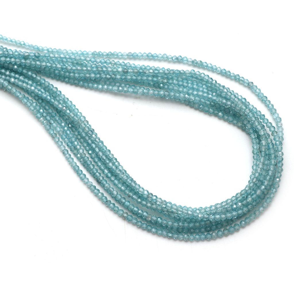 Natural Blue Zircon Micro Faceted Rondelle Beads, 2.5 mm, Blue Zircon Faceted Beads, 18 Inch Full Strand, Price Per Strand - National Facets, Gemstone Manufacturer, Natural Gemstones, Gemstone Beads