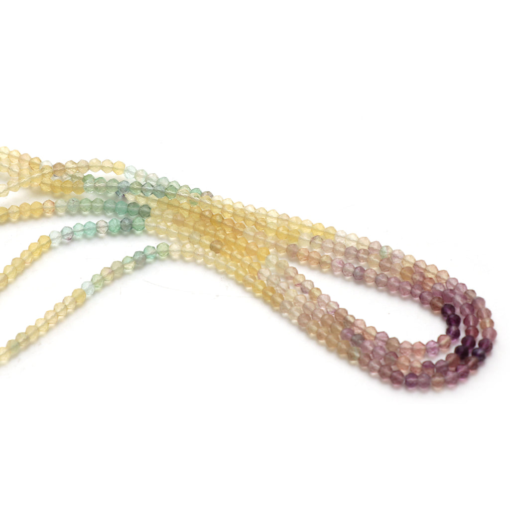 Natural Multi Fluorite Micro Faceted Rondelle Beads, 3.5 mm, Multi Fluorite Rondelle Beads, 18 Inch Full Strand, Price Per Set - National Facets, Gemstone Manufacturer, Natural Gemstones, Gemstone Beads