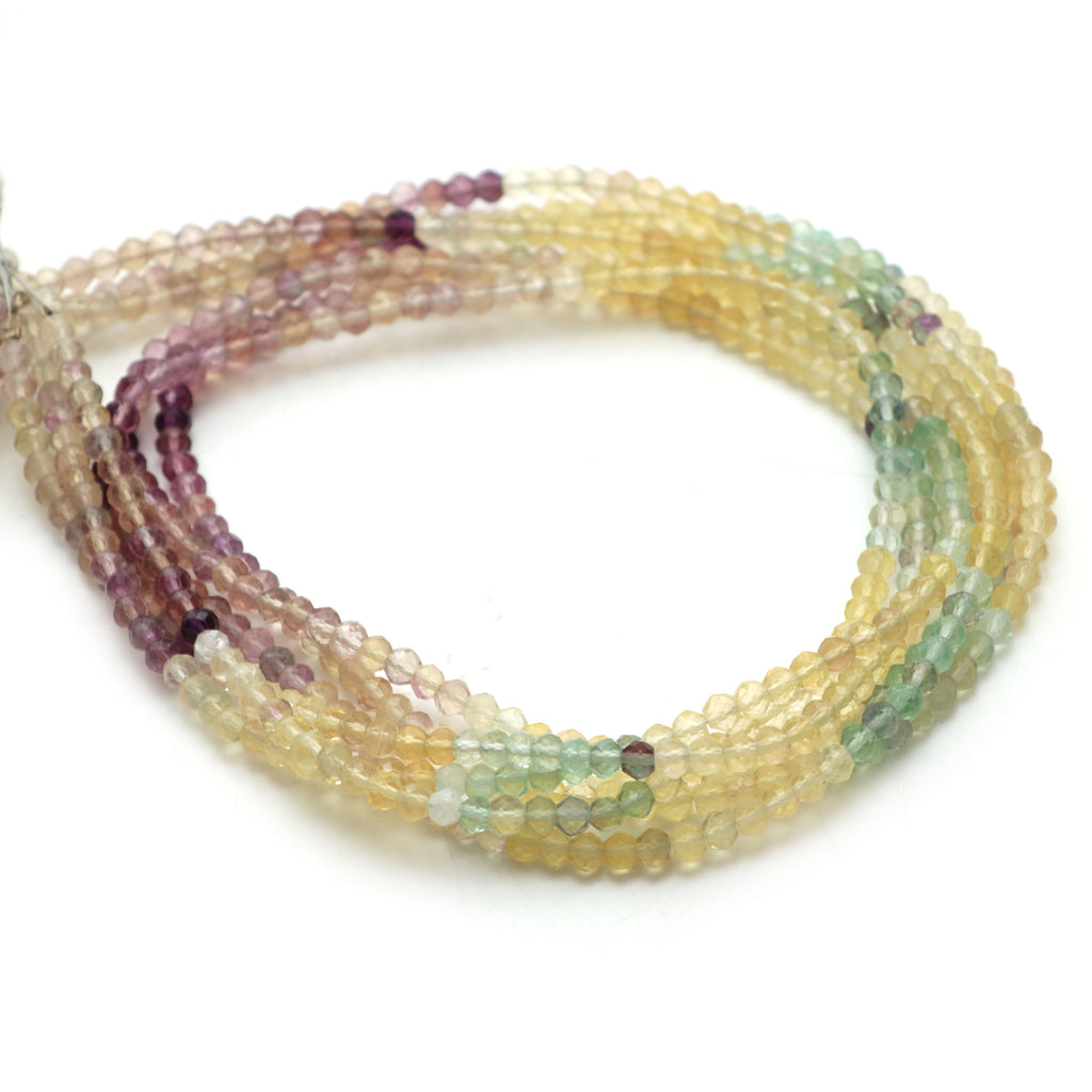 Natural Multi Fluorite Micro Faceted Rondelle Beads, 3.5 mm, Multi Fluorite Rondelle Beads, 18 Inch Full Strand, Price Per Set - National Facets, Gemstone Manufacturer, Natural Gemstones, Gemstone Beads