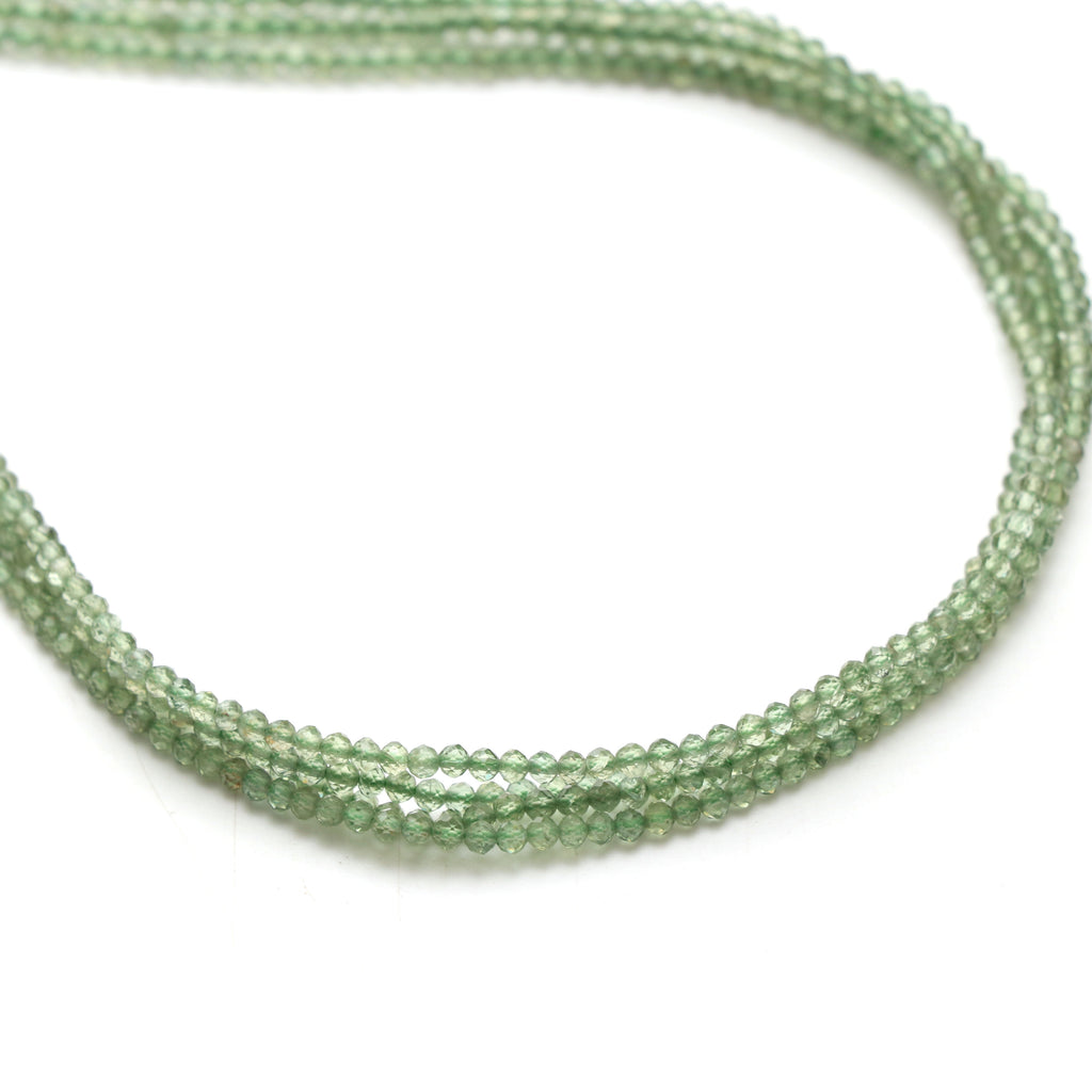 Natural Mint Apatite Micro Faceted Rondelle Beads, 2.5 mm, Mint Apatite Rondelle Beads, 18 Inch Full Strand, Price Per Set - National Facets, Gemstone Manufacturer, Natural Gemstones, Gemstone Beads