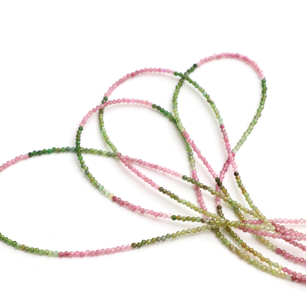 Natural Multi Tourmaline Micro Faceted Rondelle Beads, 2 mm, Multi Tourmaline Rondelle Beads, 18 Inch Full Strand, Price Per Set - National Facets, Gemstone Manufacturer, Natural Gemstones, Gemstone Beads