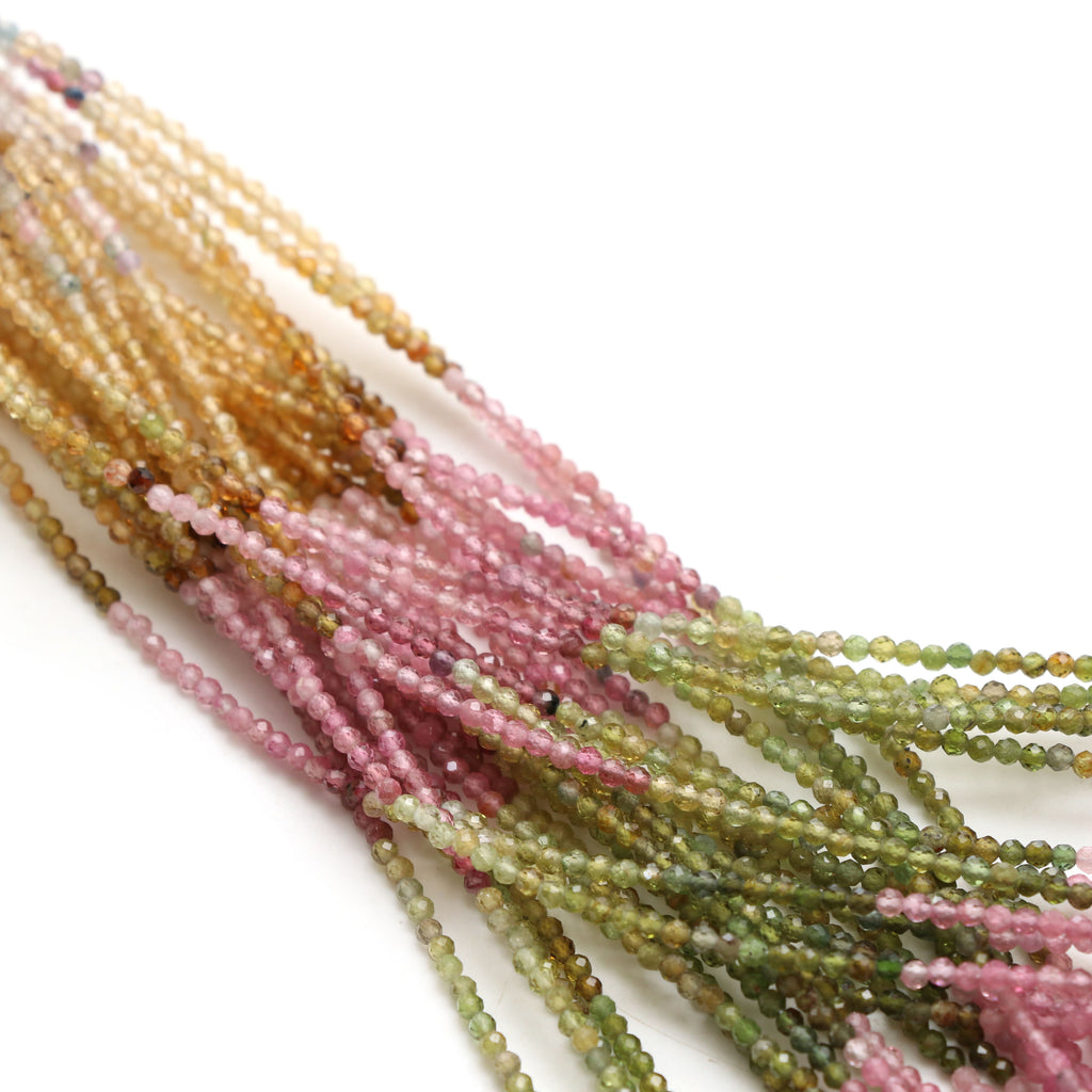 Natural Multi Tourmaline Micro Faceted Rondelle Beads, 2 mm, Multi Tourmaline Rondelle Beads, 18 Inch Full Strand, Price Per Set - National Facets, Gemstone Manufacturer, Natural Gemstones, Gemstone Beads