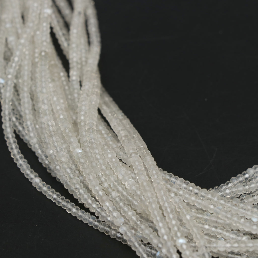 Natural White Moonstone Micro Faceted Rondelle Beads, 3 mm, White Moonstone Rondelle Beads, 18 Inch Full Strand, Price Per Set - National Facets, Gemstone Manufacturer, Natural Gemstones, Gemstone Beads