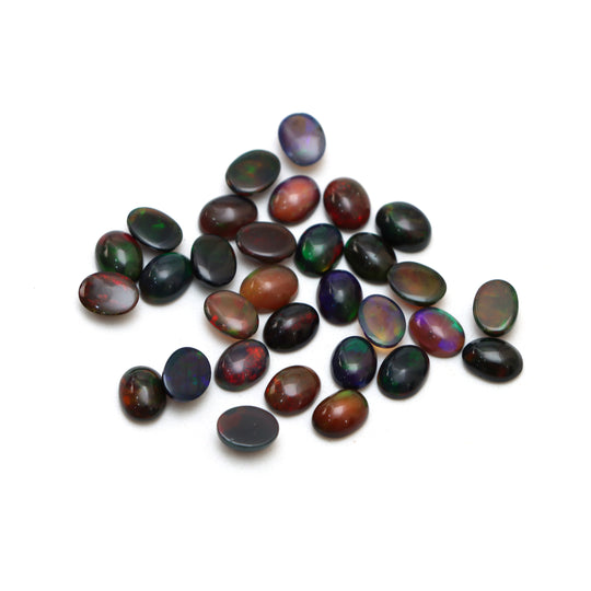 Black Ethiopian Opal Smooth Oval Loose Gemstone, 6x8 mm, Ethiopian Opal Jewelry Making Gemstone, Set of 31 pieces