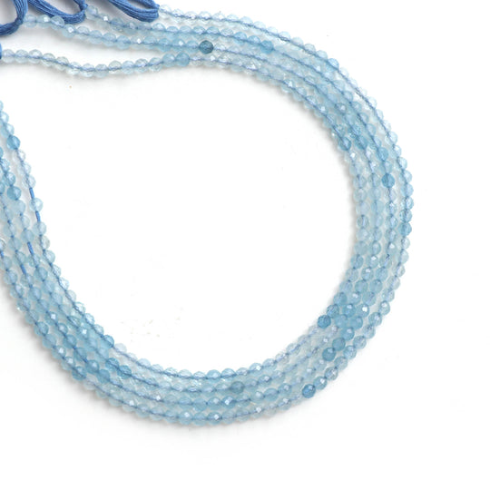 アクアマリン マイクロファセット ロンデルビーズ、3 mm、アクアマリン ジュエリーメイキング ジェムトーン、13 インチ、5 個セット