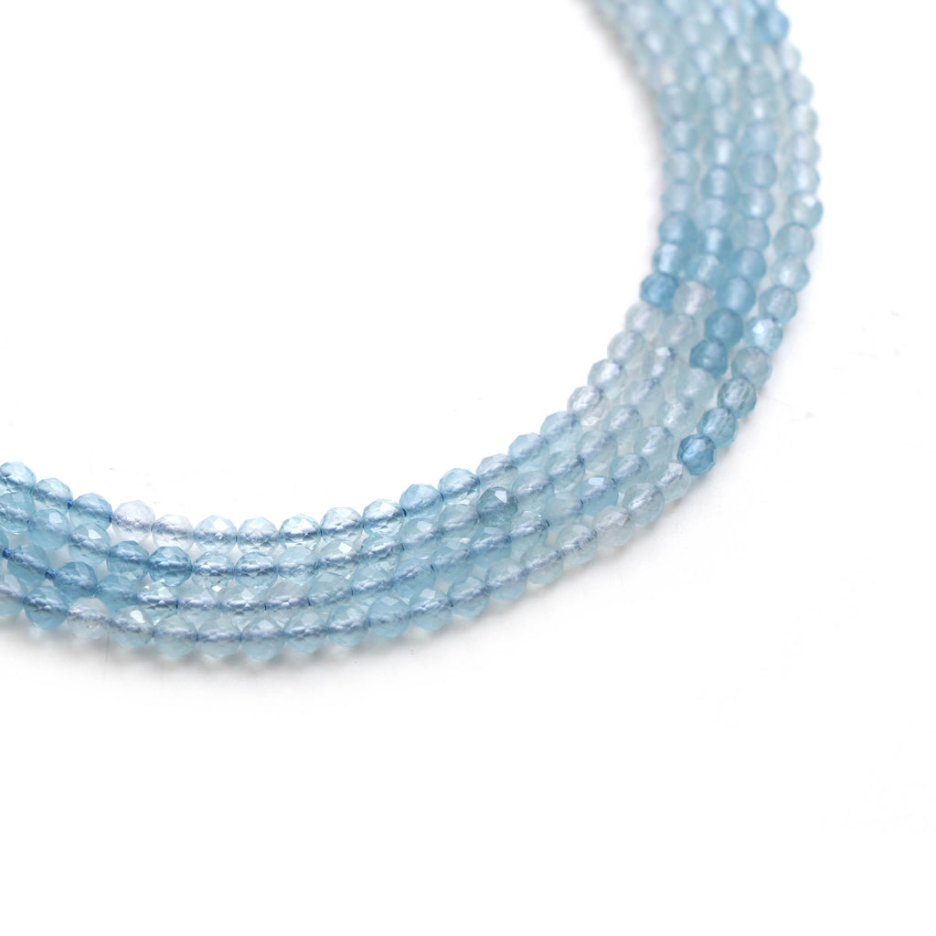 Aquamarine Micro Faceted Rondelle Beads, 3 mm, Aquamarine Micro Beads, Aquamarine Jewelry, 13 Inch, Set Of 5 Pieces - National Facets, Gemstone Manufacturer, Natural Gemstones, Gemstone Beads