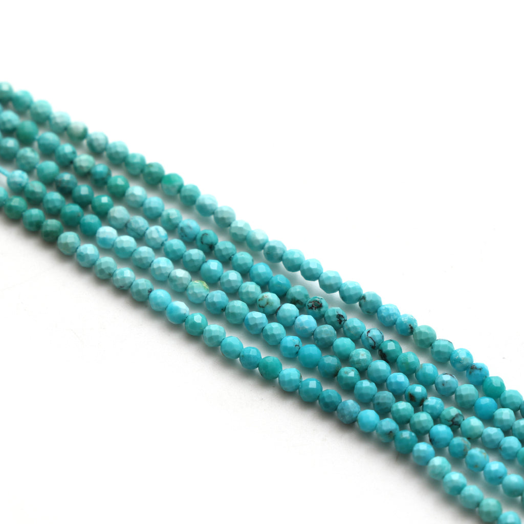 Natural Turquoise Micro Faceted Roundel Beads, Turquoise Micro Roundel - 2.5 mm - Turquoise Beads,  12.5 Inch, Set Of 5 - National Facets, Gemstone Manufacturer, Natural Gemstones, Gemstone Beads