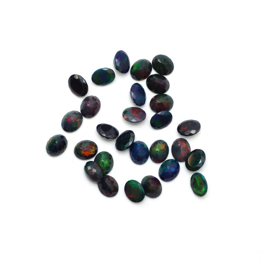 Black Ethiopian Opal Faceted Oval Loose Gemstone, 9x11 mm, Ethiopian Opal Jewelry Making Gemstone, Set of 28 piece