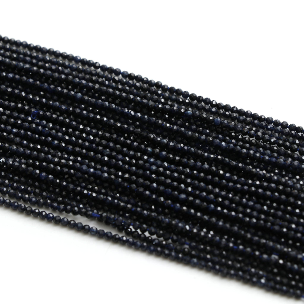 Blue Sapphire Micro Faceted Rondelle Beads - 2 mm - Blue Sapphire - Sapphire Micro Faceted Beads, 13  Inch Full Strand, Price Per Strand - National Facets, Gemstone Manufacturer, Natural Gemstones, Gemstone Beads