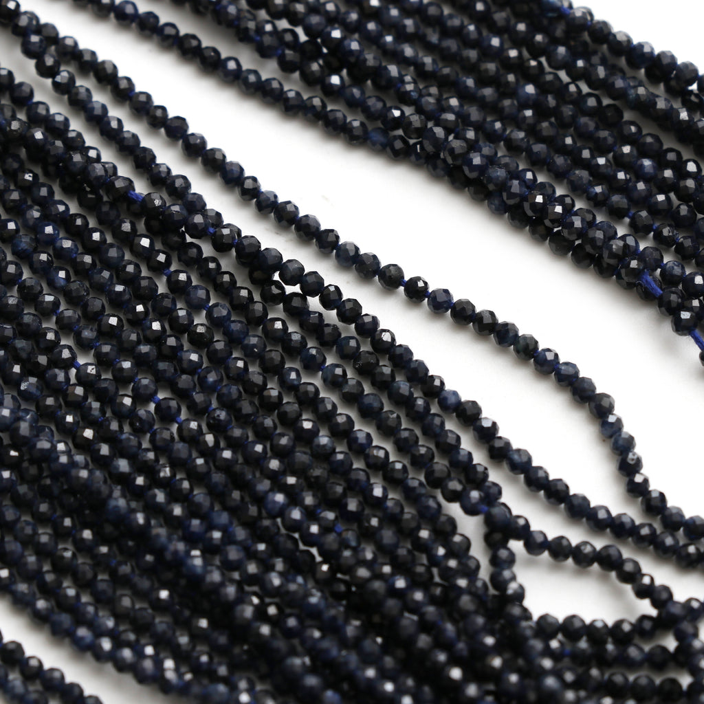 Blue Sapphire Micro Faceted Rondelle Beads - 2 mm - Blue Sapphire - Sapphire Micro Faceted Beads, 13  Inch Full Strand, Price Per Strand - National Facets, Gemstone Manufacturer, Natural Gemstones, Gemstone Beads