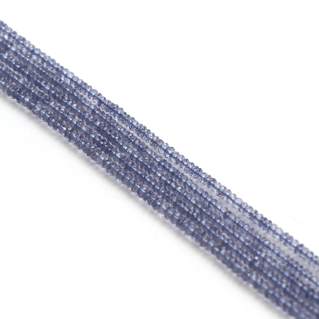 Iolite Micro Faceted Roundel Beads, 2.5 mm - Iolite Micro Beads, Iolite Jewelry, 14 Inch,  Full Strand, Price Per Strand - National Facets, Gemstone Manufacturer, Natural Gemstones, Gemstone Beads