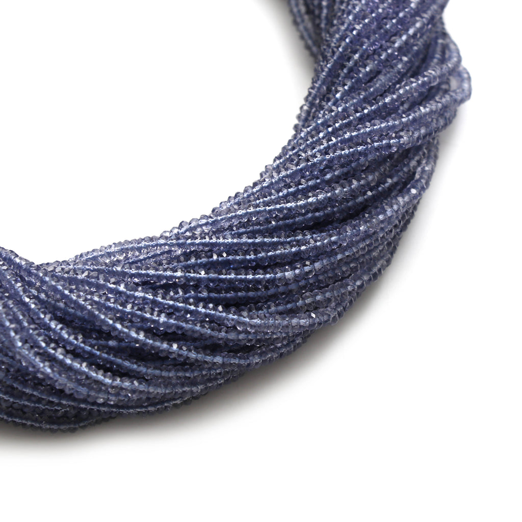 Iolite Micro Faceted Roundel Beads, 2.5 mm - Iolite Micro Beads, Iolite Jewelry, 14 Inch,  Full Strand, Price Per Strand - National Facets, Gemstone Manufacturer, Natural Gemstones, Gemstone Beads
